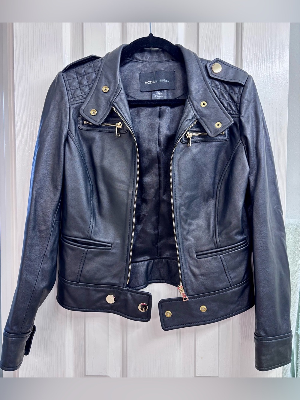 MODA International Genuine Leather Jacket Y2K Fitted Moto‎ in Black - SIZE XS - Picture 2 of 16